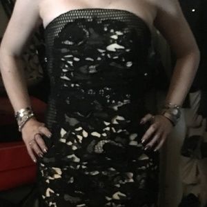 Strapless Form Fitting Black Lace Mini Dress